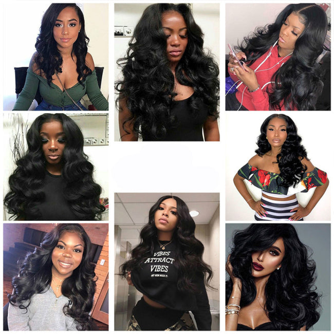 Lady Big Wavy Shape Black Wig Braids Pieces - Black