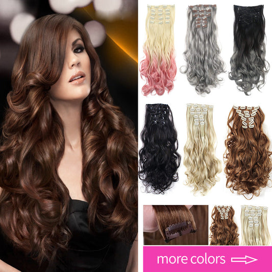7 Pieces Set Long Curly High Temperature Matte Silk Wigs Clip-In