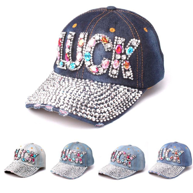 Fashion Denim Cap With Rhinestone Luck Letter Hats
