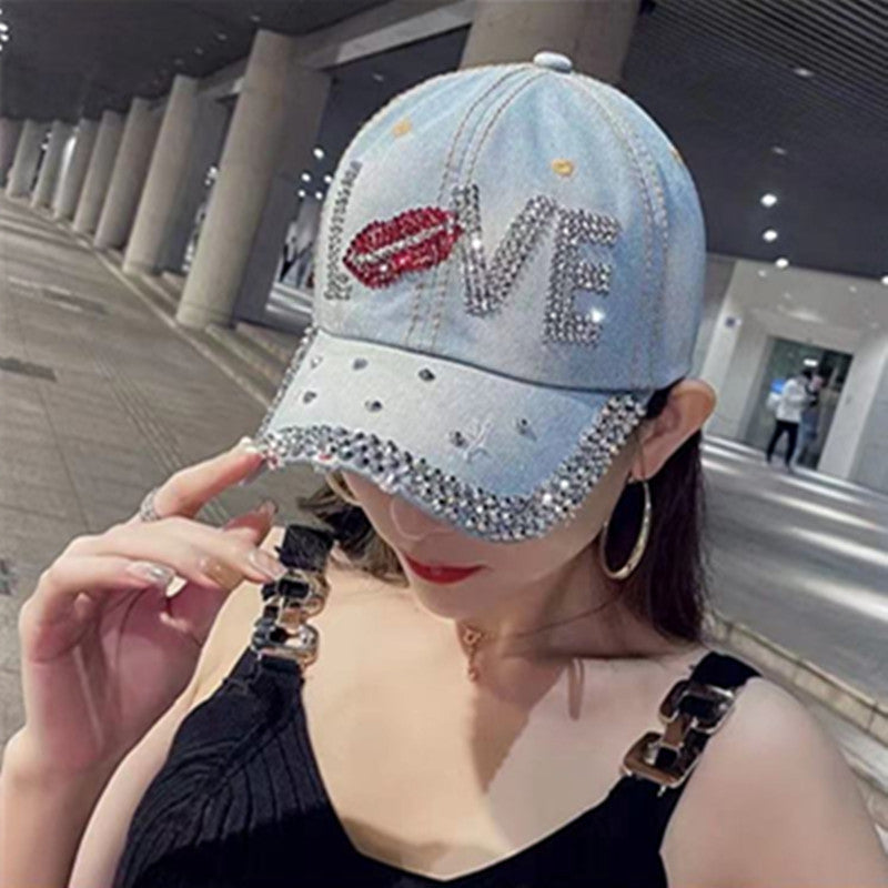 Fashion Denim Rhinestone Baseball Love Letter Cap/Hats