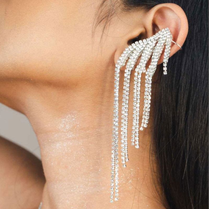Fashion Elegant Full Rhinestone Tassel Earrings