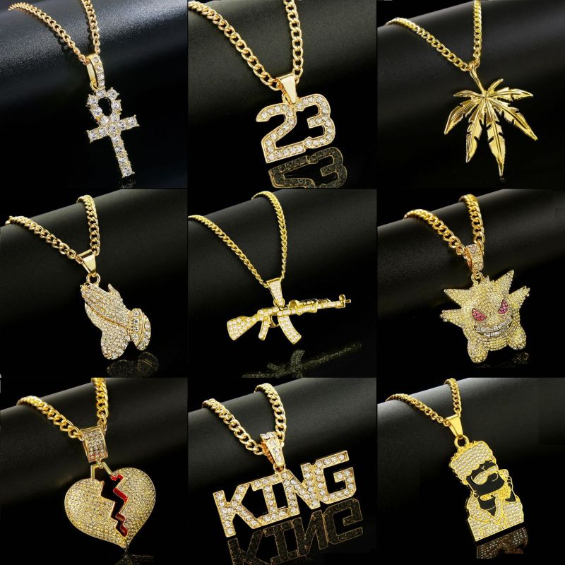 Hip Hop Pendant Chain Iced Blinged Out Gold Finish Necklace