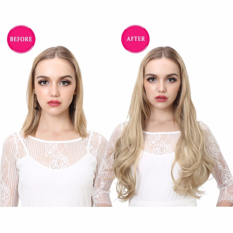 One-Piece Fluffy Natural Long Curly Hair U-Shaped Half Head Cover Invisible Wig