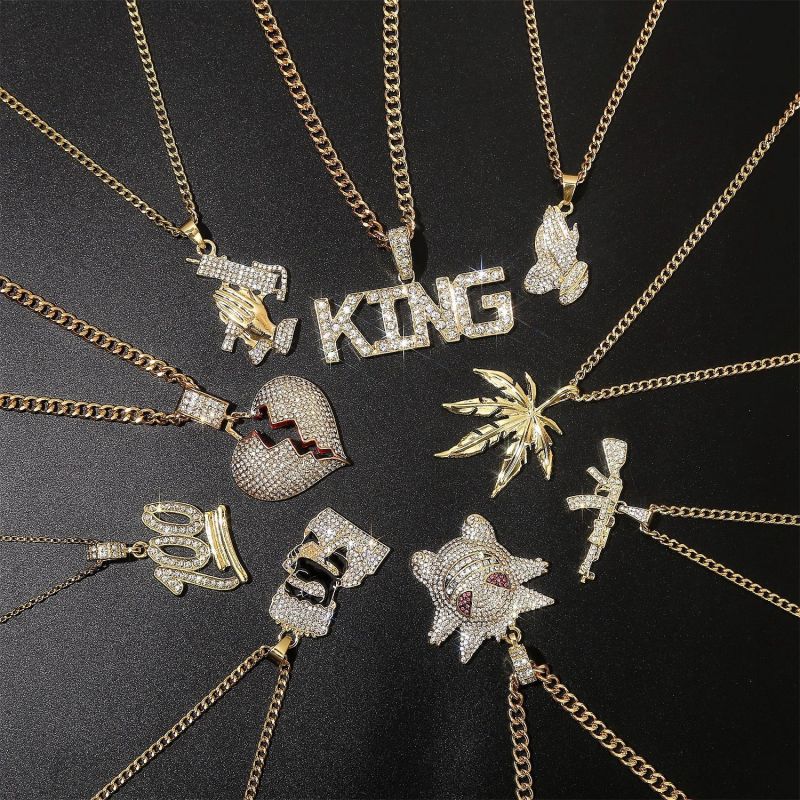 Hip Hop Pendant Chain Iced Blinged Out Gold Finish Necklace