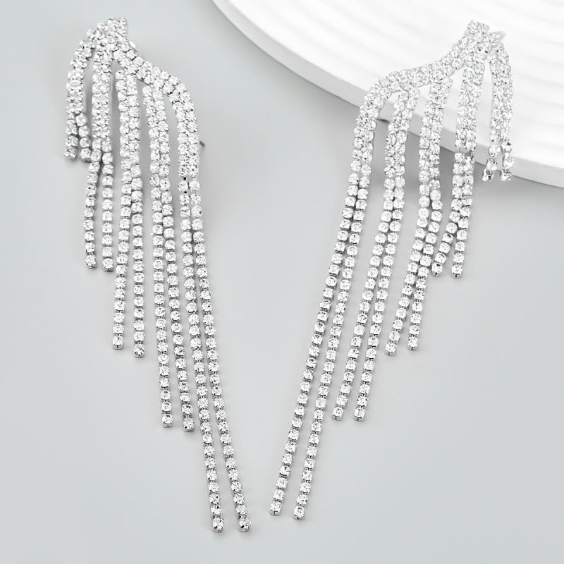 Fashion Elegant Full Rhinestone Tassel Earrings
