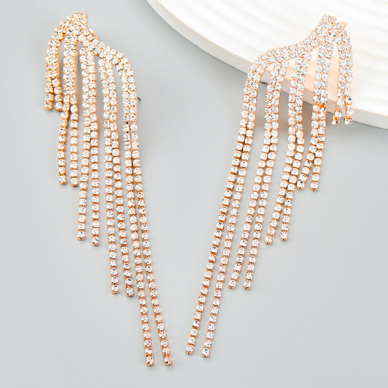 Fashion Elegant Full Rhinestone Tassel Earrings