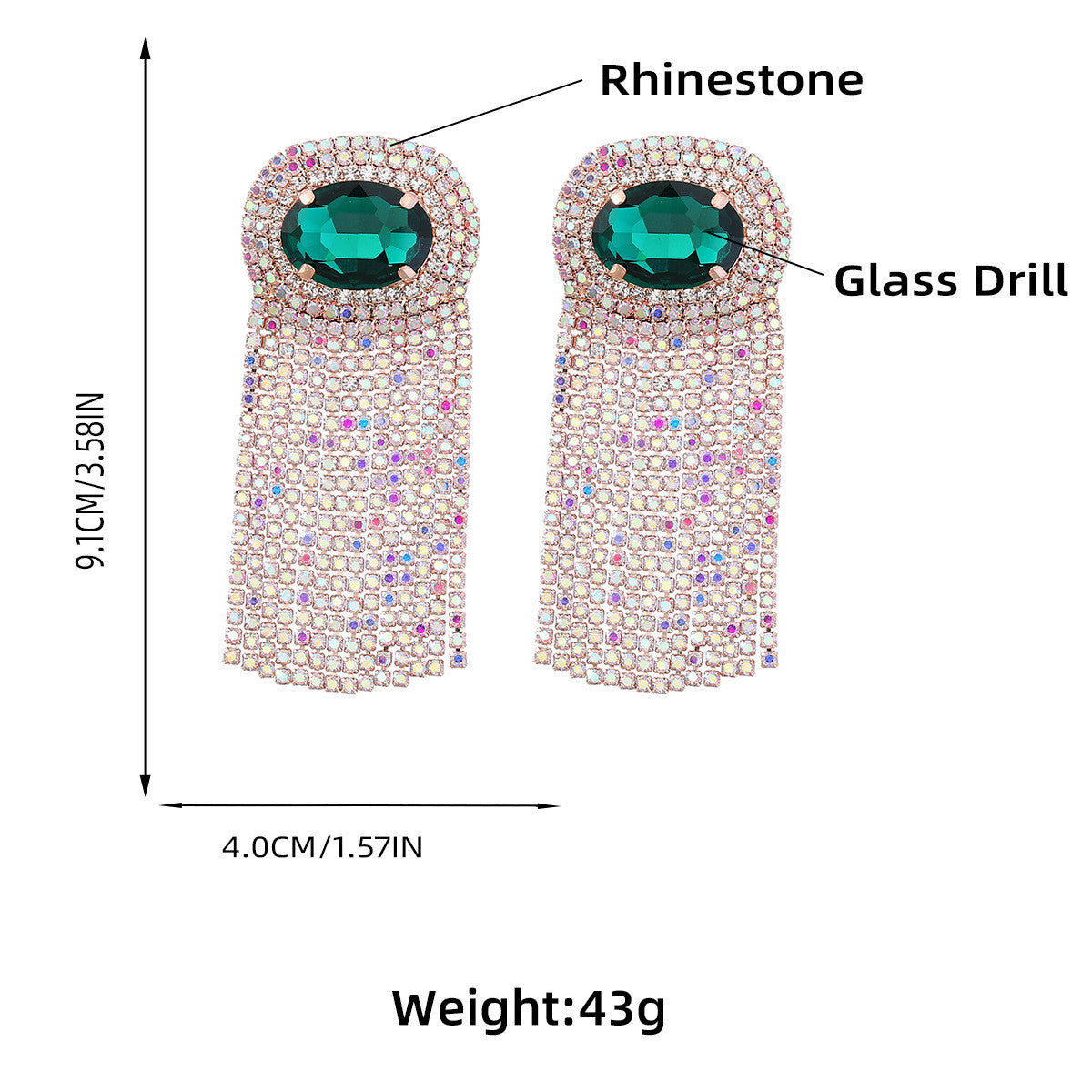 Elegant Oval Rhinestone Tassel Earrings - Silver