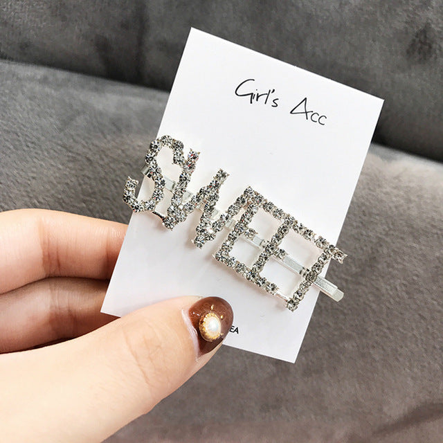 Letter Pattern Rhinestone Hair Clip