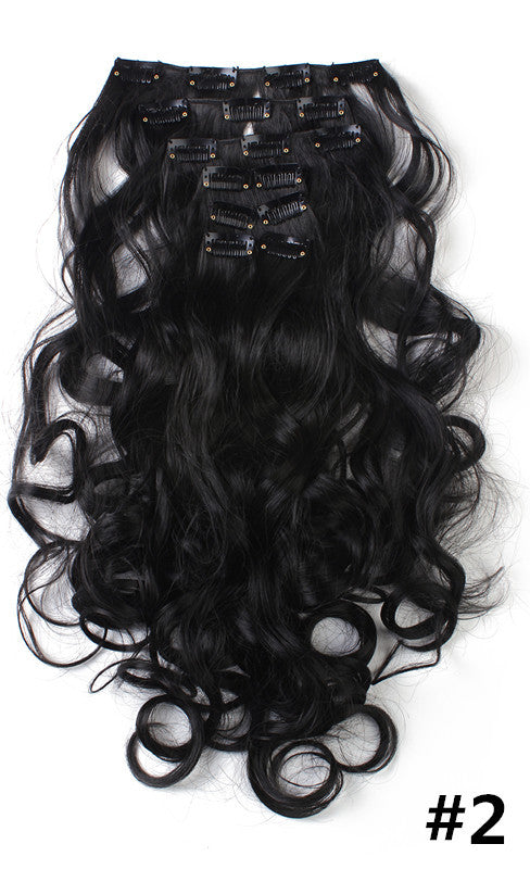 7 Pieces Set Long Curly High Temperature Matte Silk Wigs Clip-In