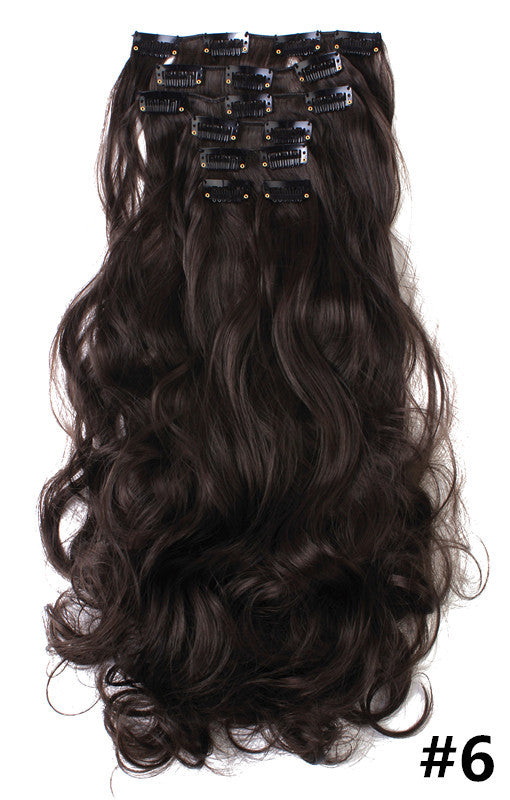 7 Pieces Set Long Curly High Temperature Matte Silk Wigs Clip-In