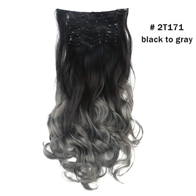 7 Pieces Set Long Curly High Temperature Matte Silk Wigs Clip-In
