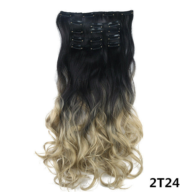 7 Pieces Set Long Curly High Temperature Matte Silk Wigs Clip-In