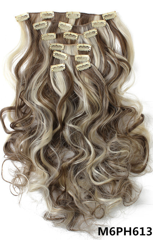 7 Pieces Set Long Curly High Temperature Matte Silk Wigs Clip-In