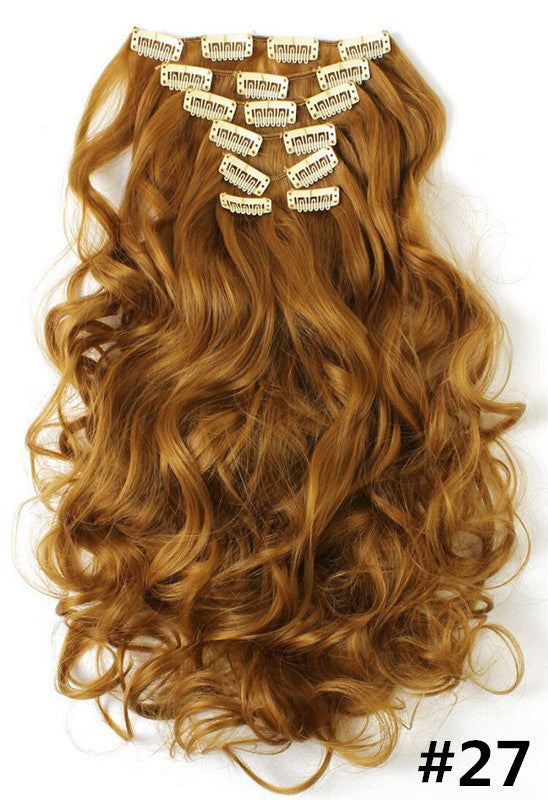 7 Pieces Set Long Curly High Temperature Matte Silk Wigs Clip-In