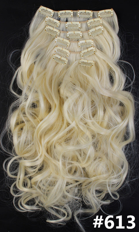 7 Pieces Set Long Curly High Temperature Matte Silk Wigs Clip-In