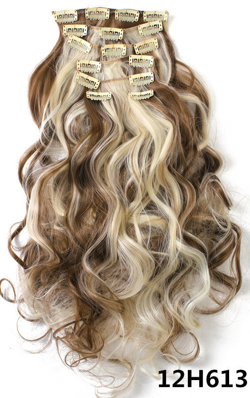 7 Pieces Set Long Curly High Temperature Matte Silk Wigs Clip-In