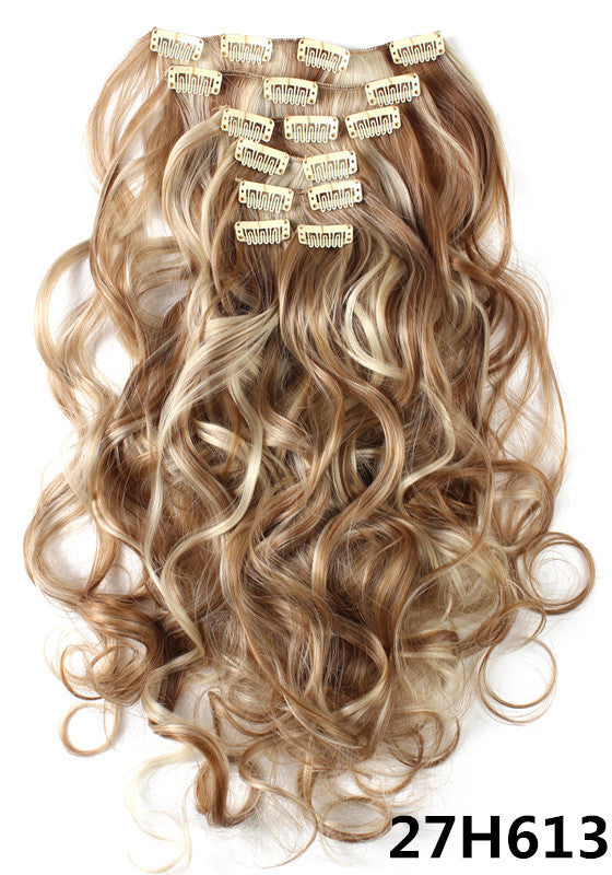 7 Pieces Set Long Curly High Temperature Matte Silk Wigs Clip-In