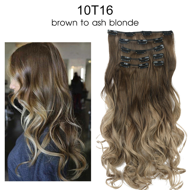7 Pieces Set Long Curly High Temperature Matte Silk Wigs Clip-In