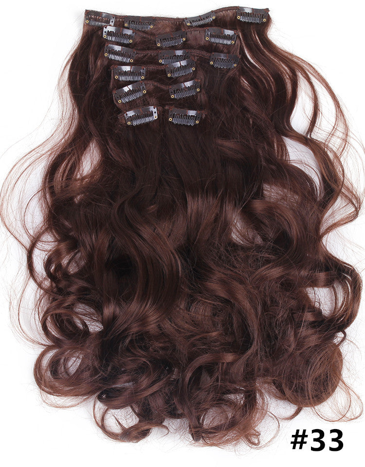 7 Pieces Set Long Curly High Temperature Matte Silk Wigs Clip-In