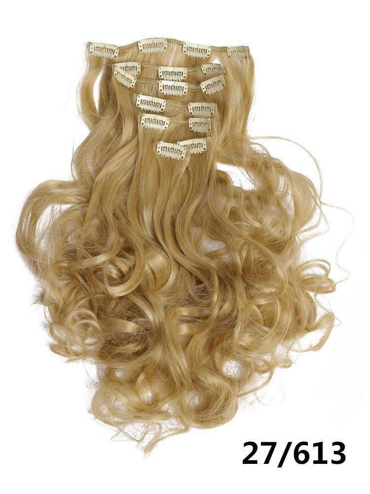 7 Pieces Set Long Curly High Temperature Matte Silk Wigs Clip-In