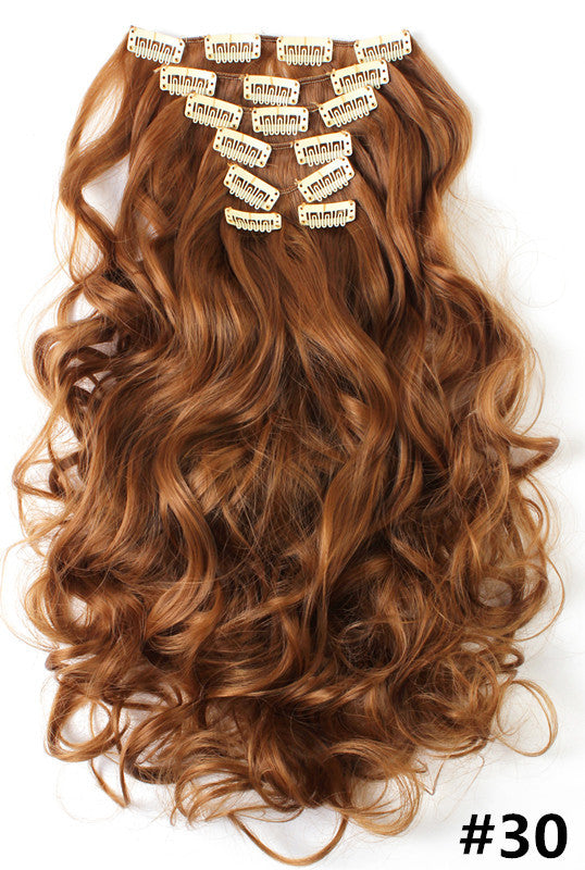 7 Pieces Set Long Curly High Temperature Matte Silk Wigs Clip-In