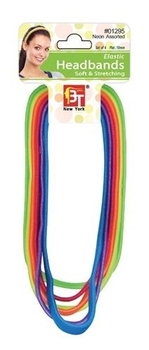 Elastic Headbands 10 mm Bright 6 Pack - Neon Assorted