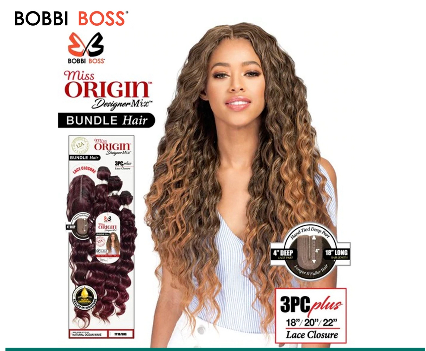 Bobbi Boss Miss Origin Designer Mix Natural Ocean Wave Bundle Hair 3Pc