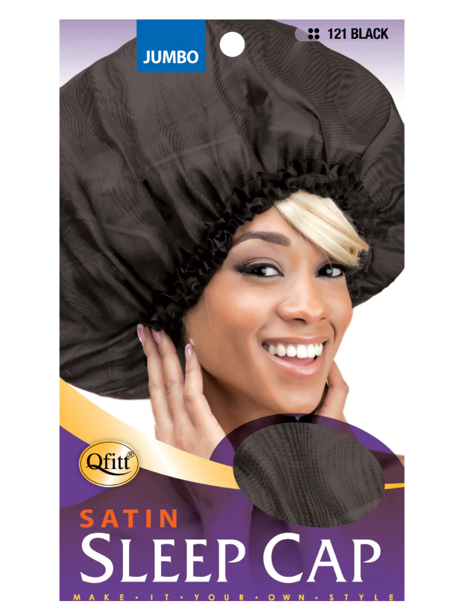 Qfitt Super Jumbo Satin Sleep Cap / Black