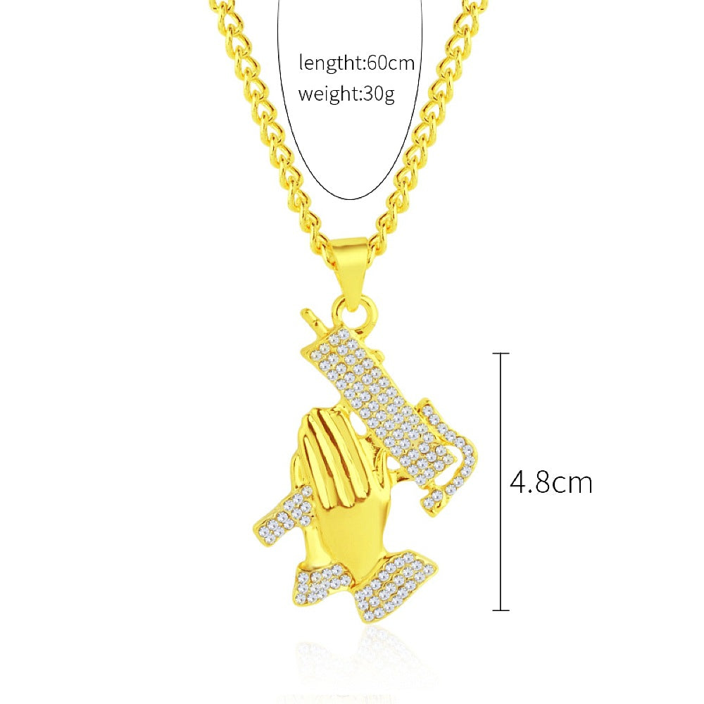 Hip Hop Pendant Chain Iced Blinged Out Gold Finish Necklace