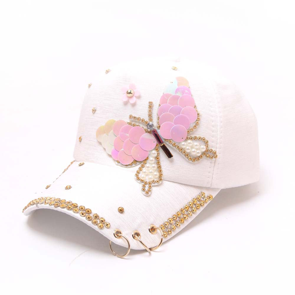 Butterfly Sequin Rhinestone Peaked Brim Sun Protection Cap/Hats