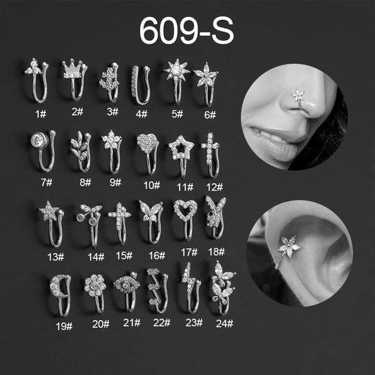 Design Zircon Decorative Stainless Steel Ear Clip And Nose Ring