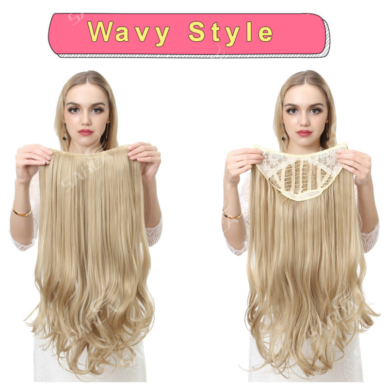 One-Piece Fluffy Natural Long Curly Hair U-Shaped Half Head Cover Invisible Wig