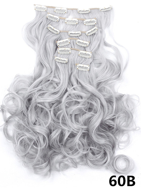 7 Pieces Set Long Curly High Temperature Matte Silk Wigs Clip-In