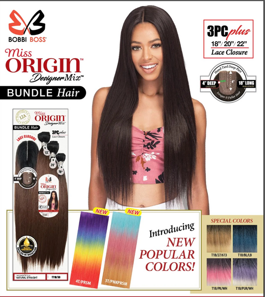 Bobbi Boss Miss Origin Designer Mix Natural Straight Bundle Hair 3Pc Plus