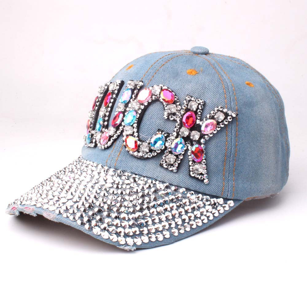 Fashion Denim Cap With Rhinestone Luck Letter Hats