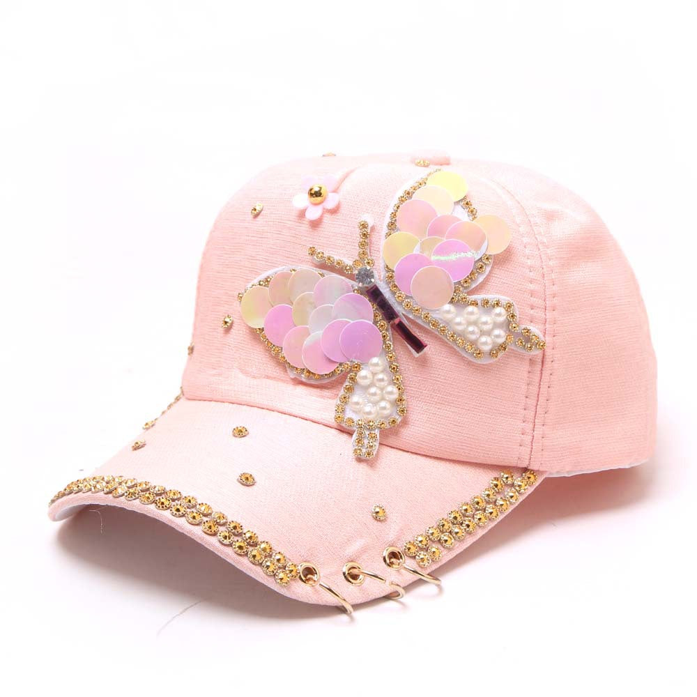 Butterfly Sequin Rhinestone Peaked Brim Sun Protection Cap/Hats